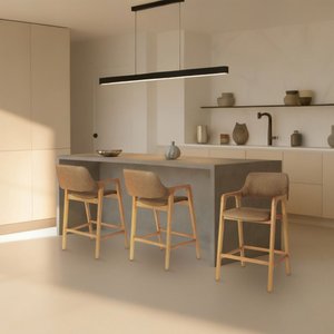 Banqueta Ruth Jequitibá Natural Madeira Maciça Estrutura Premium Corino Caramelo