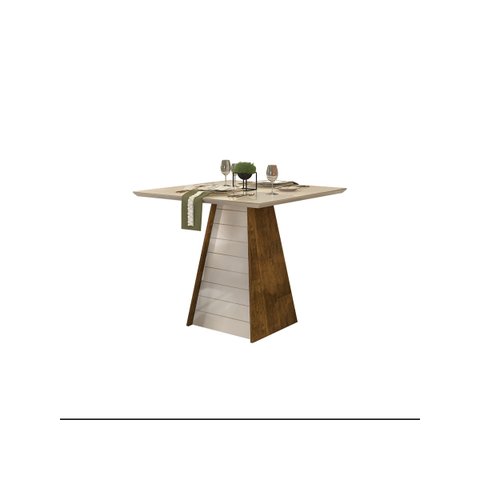 Mesa de Jantar Gris Quadrada 4 Lugares com Vidro Tronco Ripado / Creme 90x90 cm - DJ Móveis