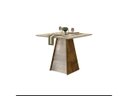 Ver imagem 1 de Mesa de Jantar Gris Quadrada 4 Lugares com Vidro Tronco Ripado / Creme 90x90 cm - DJ Móveis