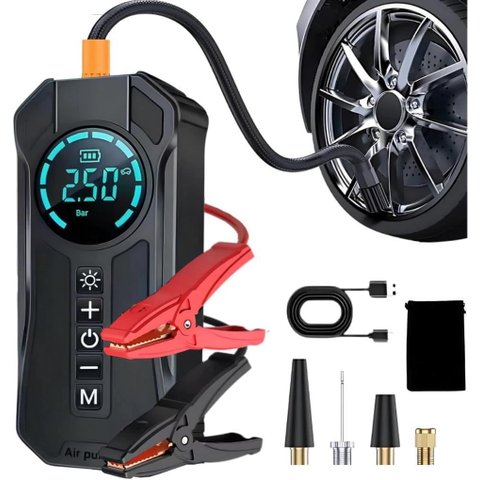 Compressor de Ar Portátil Multifuncional 4 em 1,display Digital, Powerbank 8000mah