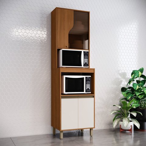Torre Quente 02 Fornos com Porta de Vidro 63cm Venaly Marrom/Cinamomo/Off White