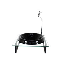GABINETE COM CUBA DE VIDRO CHAPEU 10MM PRETA COM TAMPO 40CM INCOLOR - 1