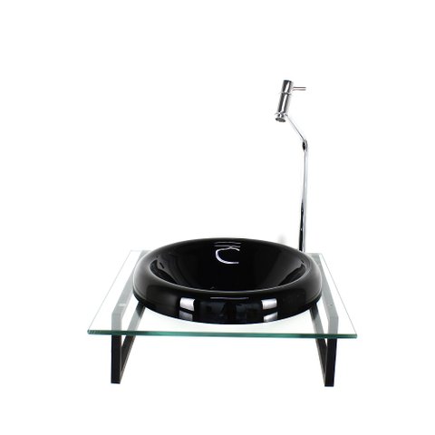 GABINETE COM CUBA DE VIDRO CHAPEU 10MM PRETA COM TAMPO 40CM INCOLOR