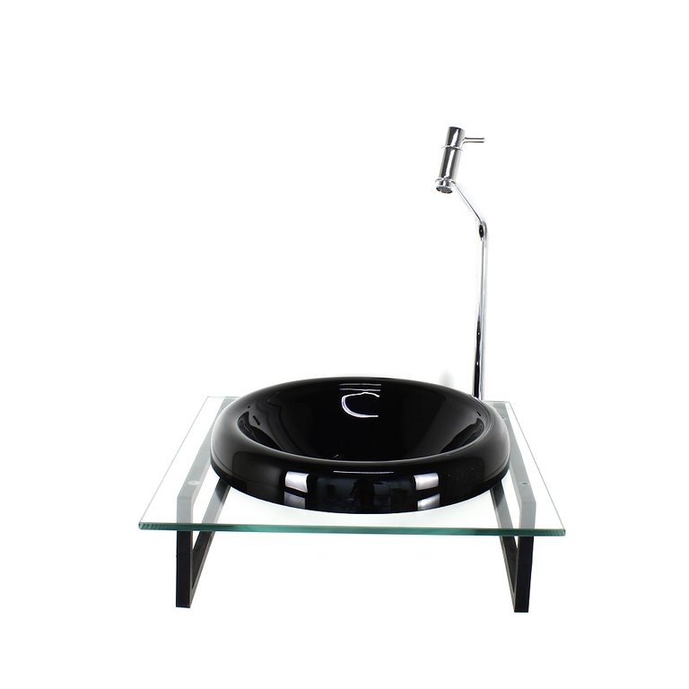 GABINETE COM CUBA DE VIDRO CHAPEU 10MM PRETA COM TAMPO 40CM INCOLOR
