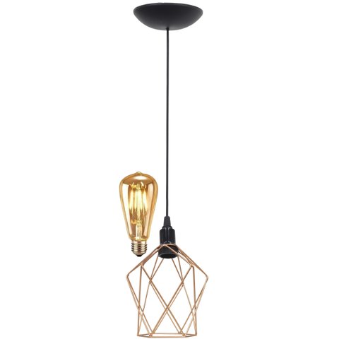 Pendente Aramado Teto Cálice P Luminária Lustre Retrô Balcão + Lâmpada Led ST64 Cobre Rose