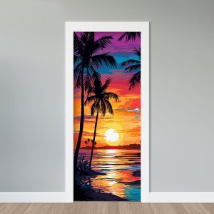 Adesivo de Porta - Coqueiro, Praia e Sol