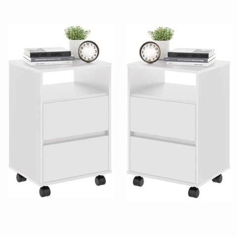 Conjunto Mesa de Cabeceira com Rodízios Nadi Branco