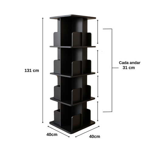 Estante de Livros Giratória P/ 200 Livros Preto