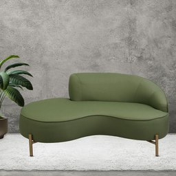 Sofá Curvo 03 Lugares 180cm Braço Esquerdo Thommy Pés Ouro Fosco Linho Verde Claro - Casaepoltrona - 2
