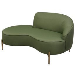 Sofá Curvo 03 Lugares 180cm Braço Esquerdo Thommy Pés Ouro Fosco Linho Verde Claro - Casaepoltrona - 1