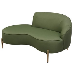 Sofá Curvo 03 Lugares 180cm Braço Esquerdo Thommy Pés Ouro Fosco Linho Verde Claro - Casaepoltrona