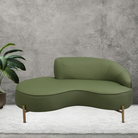 Sofá Curvo 3 Lugares 180cm Braço Esq. Thommy Pés Ouro Linho Verde Claro - Nexta Casa