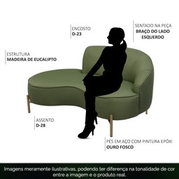 Sofá Curvo 03 Lugares 180cm Braço Esquerdo Thommy Pés Ouro Fosco Linho Verde Claro - Casaepoltrona - 4