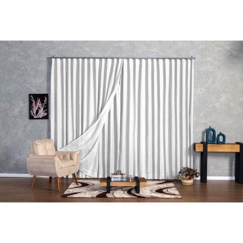 Cortina Microfibra com Linho 2,80x1,80 para Trilho Suíço Branco