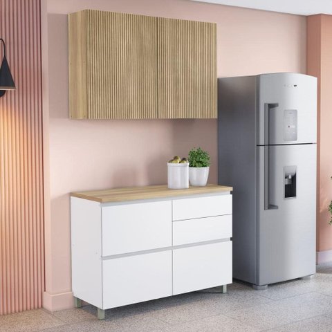 Cozinha Modulada 2 Peças 100% MDF Rainha Branco/Marrom - Nesher