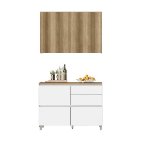 Cozinha Modulada 100% Mdf 2 Peças Nesher Rainha Branco Marrom