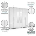 Ver imagem 4 de Guarda-Roupa Casal 6 Portas, 2 Gavetas, Pés e Espelho MDF Cuiabá Branco