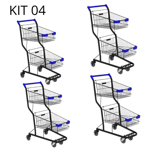 Kit 04 Carrinhos de Compras Supermercado Lojas Reforçado 90l