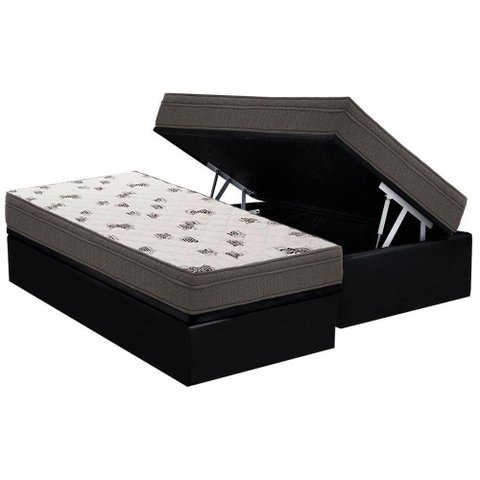 Cama Box Baú Solteiro: Colchão Espuma Ortobom D45 Light + Base Crc Suede Black(88x188)