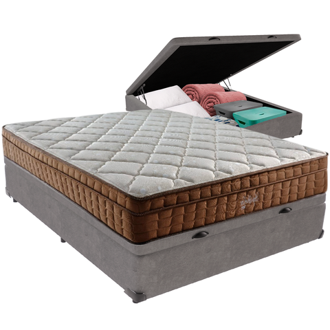 Cama Box Baú e Colchão Anjos Star Pillow In Casal Anjos: Cinza