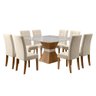 Conjunto de Mesa Sala de Jantar Mônaco com 8 Cadeiras Carvalho/Off White/Bege Quadrada 1,36m Dobu - 1