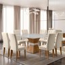 Conjunto de Mesa Sala de Jantar Mônaco com 8 Cadeiras Carvalho/Off White/Bege Quadrada 1,36m Dobu - 14
