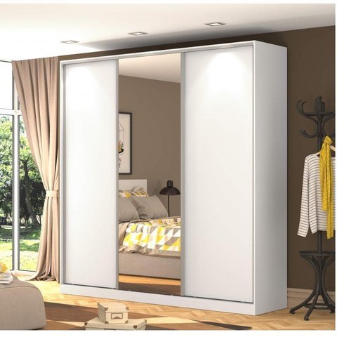 Guarda-Roupa 3 Portas de Correr 1 com Espelho 3 Gavetas Lumina Branco