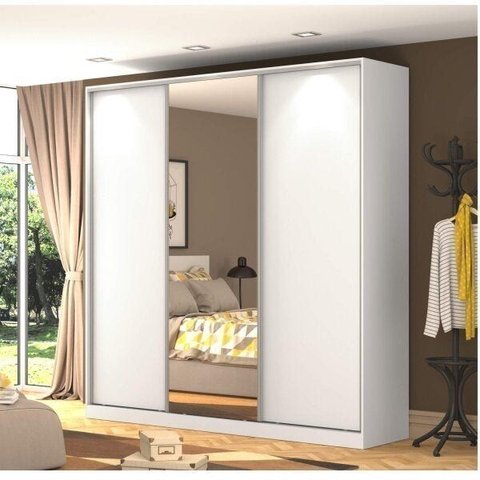Guarda-Roupa 3 Portas de Correr 1 com Espelho 3 Gavetas Lumina Branco