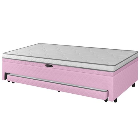 Cama Box Conjugada Solteiro 88x188 c/ Baú e Cama Auxiliar Maya Rosa