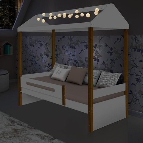 Cama Solteiro Sara Branco Mel com LED e Colchão