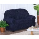 Ver imagem 3 de Kit Capa de Sofá 2 e 3 Lugares Paris Modelo Retrô Elasticada Malha Gel Lisa:azul Marinho