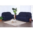 Ver imagem 1 de Kit Capa de Sofá 2 e 3 Lugares Paris Modelo Retrô Elasticada Malha Gel Lisa:azul Marinho