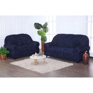 Kit Capa de Sofá 2 e 3 Lugares Paris Modelo Retrô Elasticada Malha Gel Lisa:azul Marinho