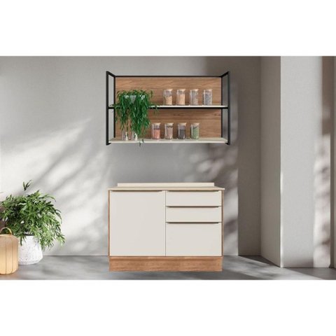 Kit Cozinha Modulada 3 Peças Versalis 1 Nicho + 1 Balcão + 1 Complemento C3p195 Freijó Cinza