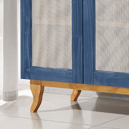 Buffet Aparador Tela 3 Portas Madeira Maciça Deltan Imbuia com Azul Lavado - Atraente Móveis - 3