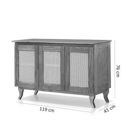 Buffet Aparador Tela 3 Portas Madeira Maciça Deltan Imbuia com Azul Lavado - Atraente Móveis - 6