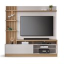 Ver imagem 1 de Home Theater Pinhais para TV até 65 Polegadas com LED 1 Porta 4 Nichos Freijó/Off White - Bela Móvei