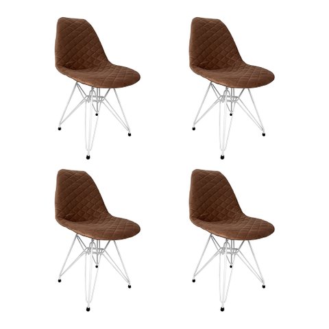 Kit 4 Cadeiras Jantar Estofadas Caramelo Eiffel Eames Base Ferro Branco