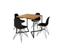 Ver imagem 2 de Mesa Industrial Base Ferro Preto em V Tampo 90x90 Canela 4 Cadeiras Eames Ferro Assento Preto