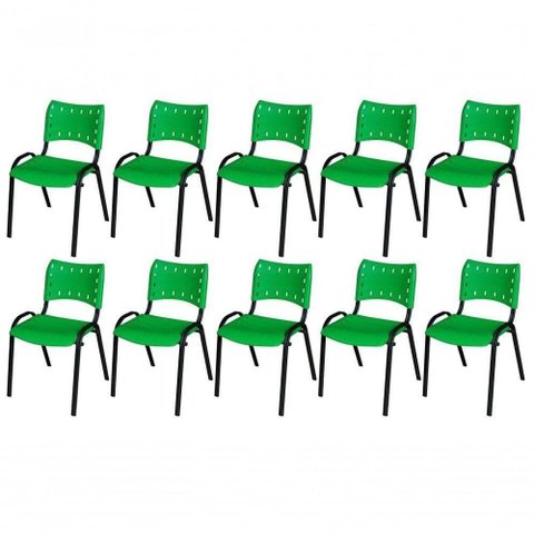 Cadeira Iso Base Preto , Escritório Verde- Kit 10 Un