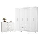 Ver imagem 1 de Guarda Roupa Casal Doble 8 Portas de Bater 4 Gavetas MDP Branco com Cômoda Fontana Albatroz Móveis