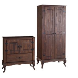 Guarda Roupa 2 Portas Com Cômoda Pequena Madeira Maciça Rústico Marrom Shop JM - 2