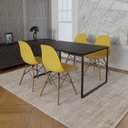 Ver imagem 1 de Mesa Industrial Base de Ferro Preto 137x90 Tampo Preto 4 Cadeiras Eiffel Madeira Assento Amarelo