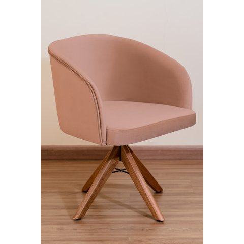 Poltrona Decorativa Redonda Pé Giratório de Madeira Cor:rosa