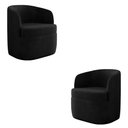 Ver imagem 1 de Kit 2 Poltronas Decorativas Design Moderno Bel Sala de Estar Base Giratória Veludo Preto G33 - Gran
