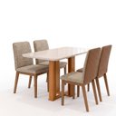Ver imagem 2 de Conjunto Sala de Jantar Mesa Manu 120cm Tampo MDF e Vidro Canto Arredondado 4 Cadeiras Pietra