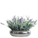Ver imagem 1 de Arranjo Decorativo Folhagem Flores de Lavanda Vaso Prata