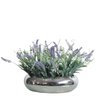 Arranjo Decorativo Folhagem Flores de Lavanda Vaso Prata - 1