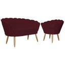 Ver imagem 1 de Kit Namoradeira + 1 Poltrona Decorativa Pétala Suede Marsala Pés Madeira Mz Decor