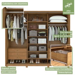 Guarda Roupa Casal com Espelhos 3 Portas 6 Gavetas Spazio Super Glass Móveis Lopas - 4